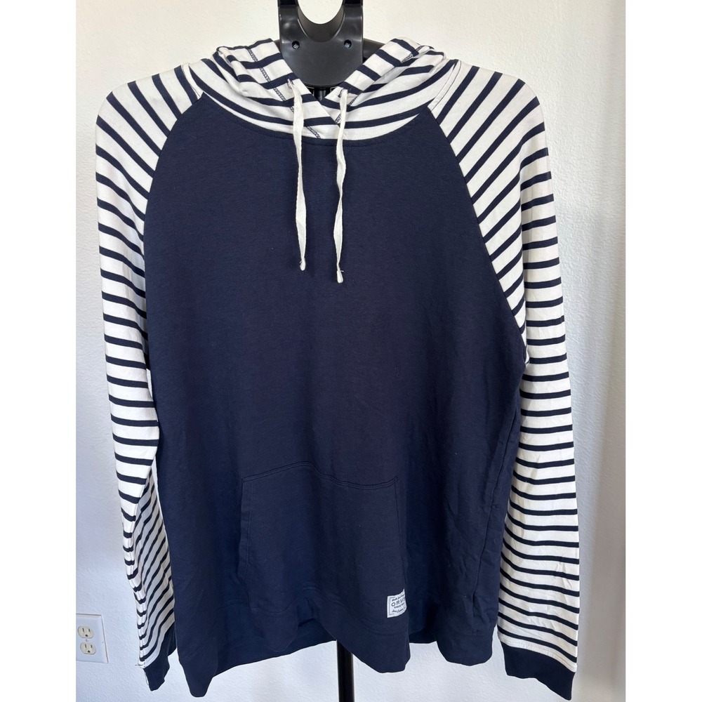 Orvis Womens Color Block Hoodie Navy Blue Striped Raglan Sleeve Large NWT